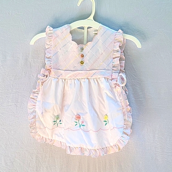 Toddler girl vintage sundress w plaid bloomers, ties at sides, embroidered, 2T - Picture 1 of 9